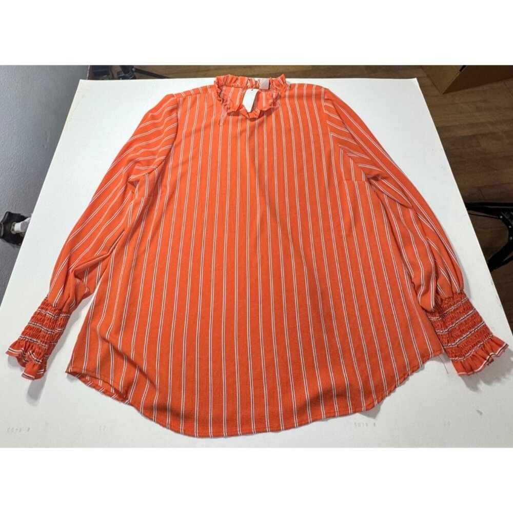 Lilian Womens Striped Long Sleeve Blouse 2X-Granade Polyester Blend